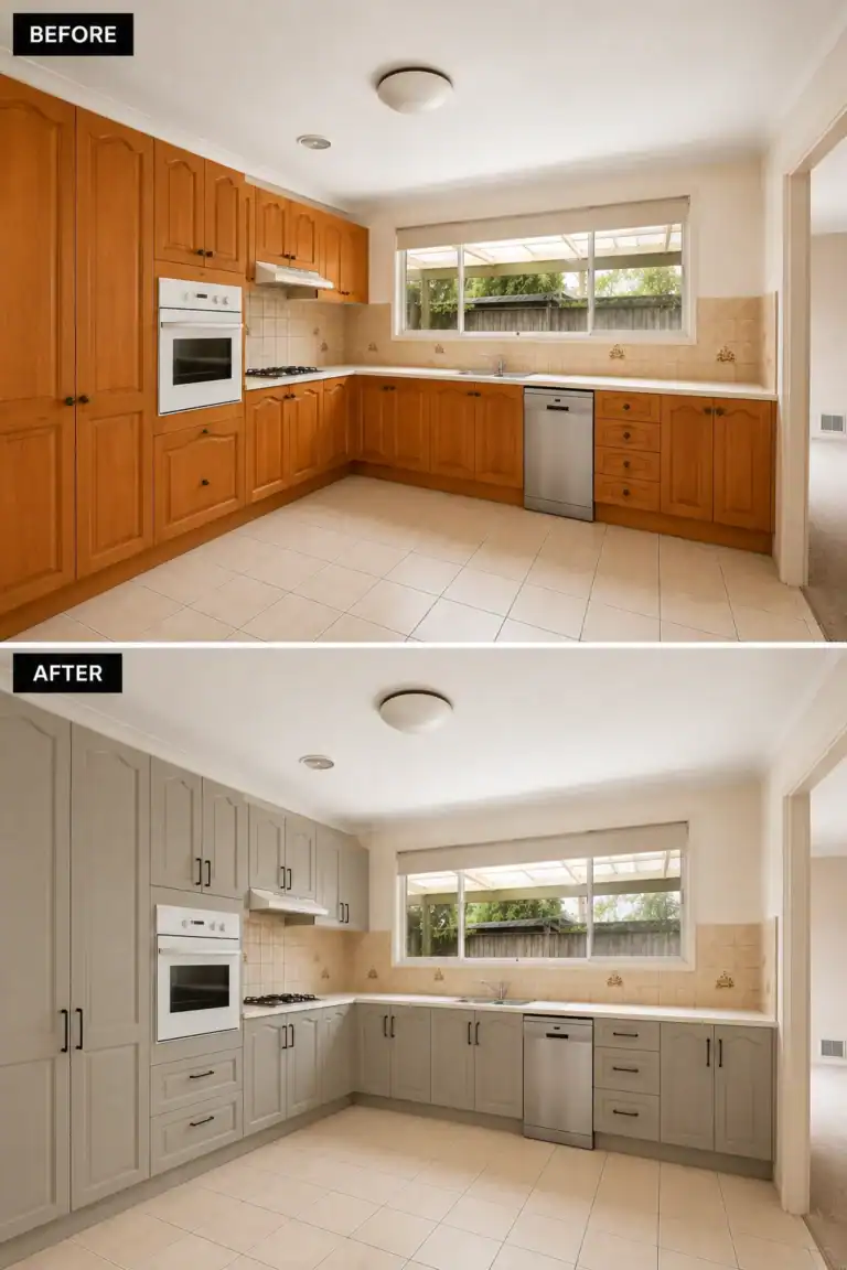 Kitchen cabinet painting before and after in South East Melbourne