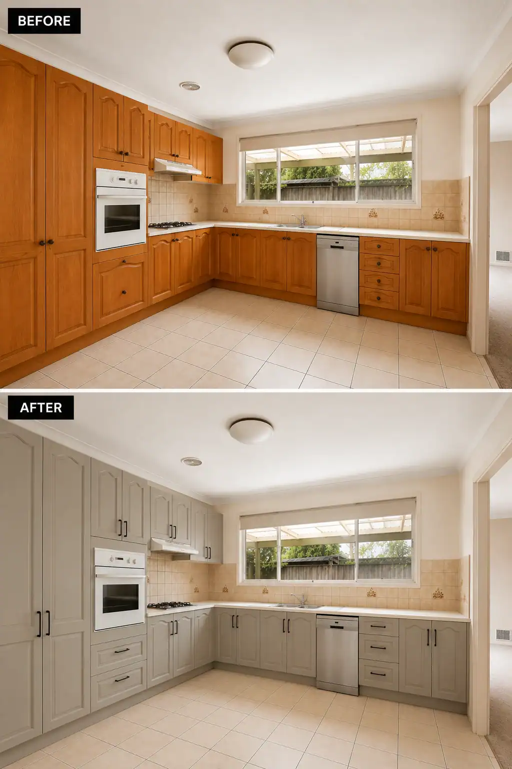 Kitchen cabinet painting before and after in South East Melbourne